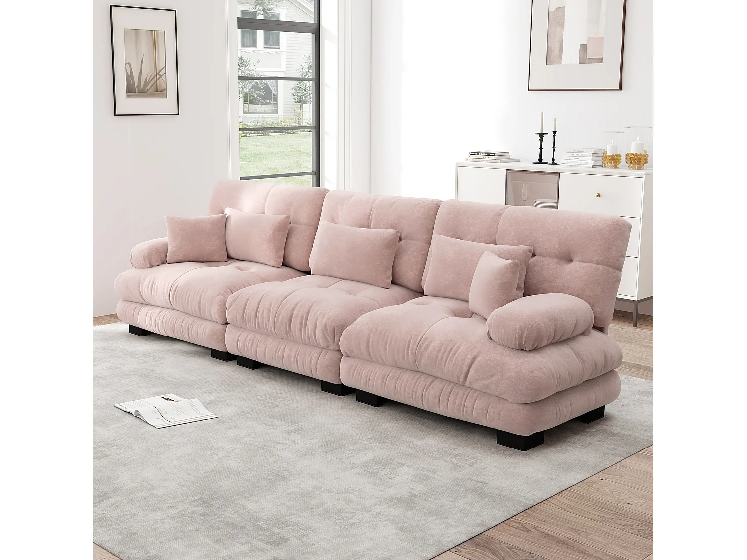 Canapé d'angle modulaire 3 places avec assise profonde, canapé convertible en chenille, confortable, pour salon, appartement, studio(313x77x81 cm)