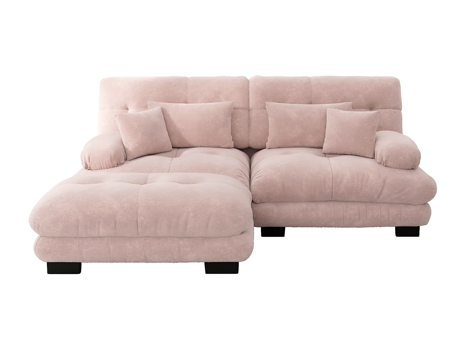 Divano angolare Cloud per soggiorno, divano doppio con 2 cuscini lombari e 2 cuscini decorativi (220x145x81 cm)