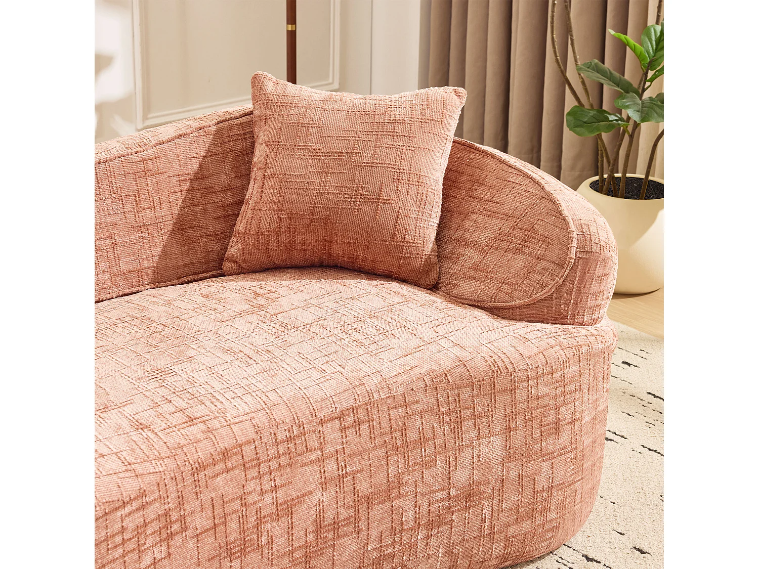 Divano curvo rosa, 2 posti, con braccioli, cuscini inclusi, divano color crema per piccoli spazi, non richiede montaggio (170x87x65 cm)