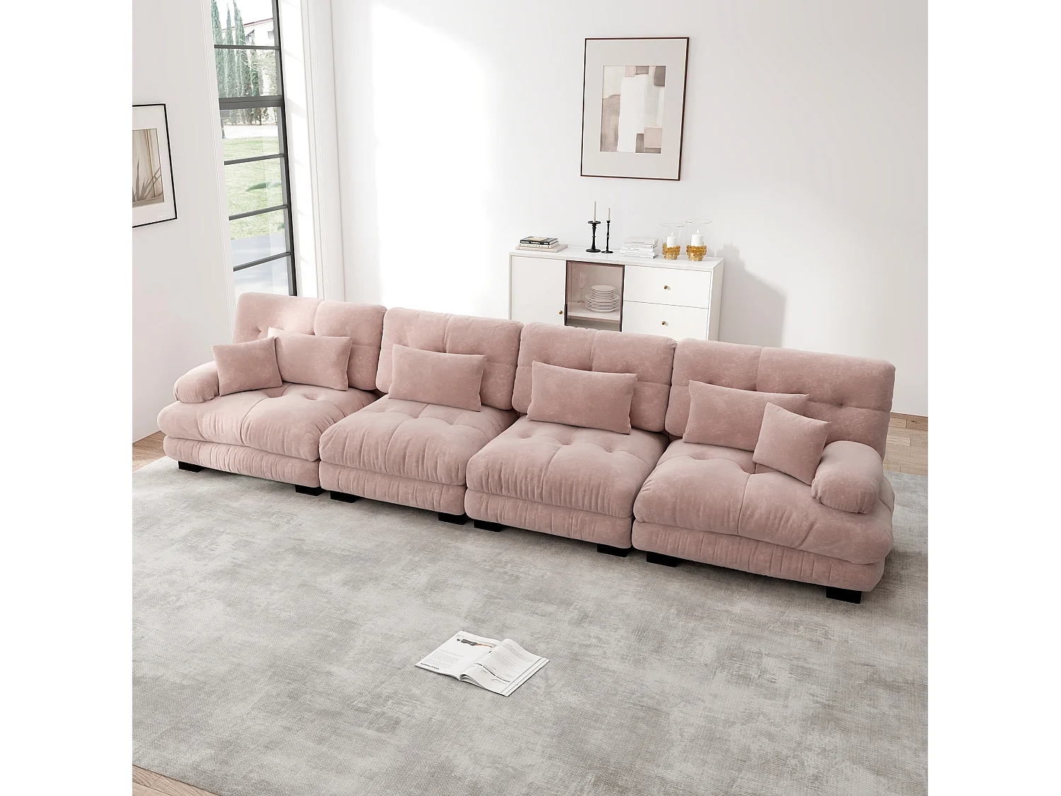 Canapé d'angle modulaire 4 places avec assise profonde, canapé convertible en chenille, confortable, pour salon, appartement, studio (406x77x81 cm)