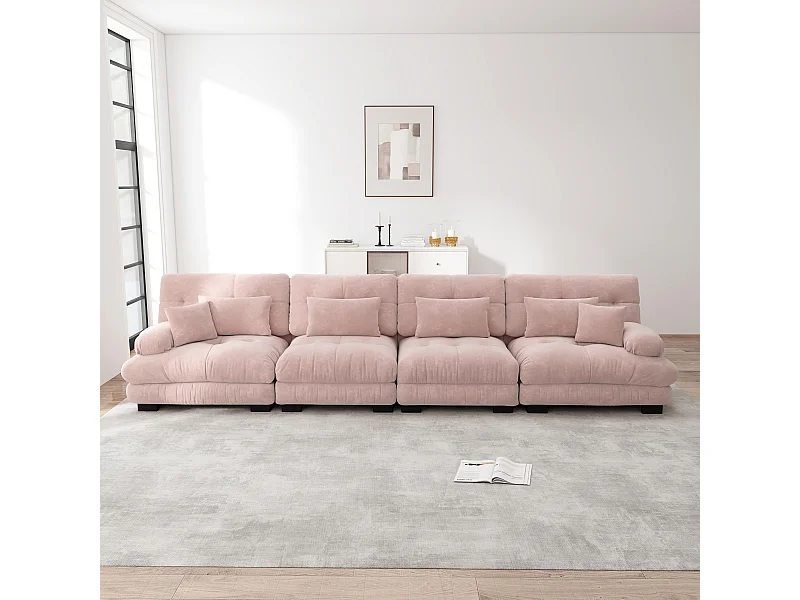 Canapé d'angle modulaire 4 places avec assise profonde, canapé convertible en chenille, confortable, pour salon, appartement, studio (406x77x81 cm)