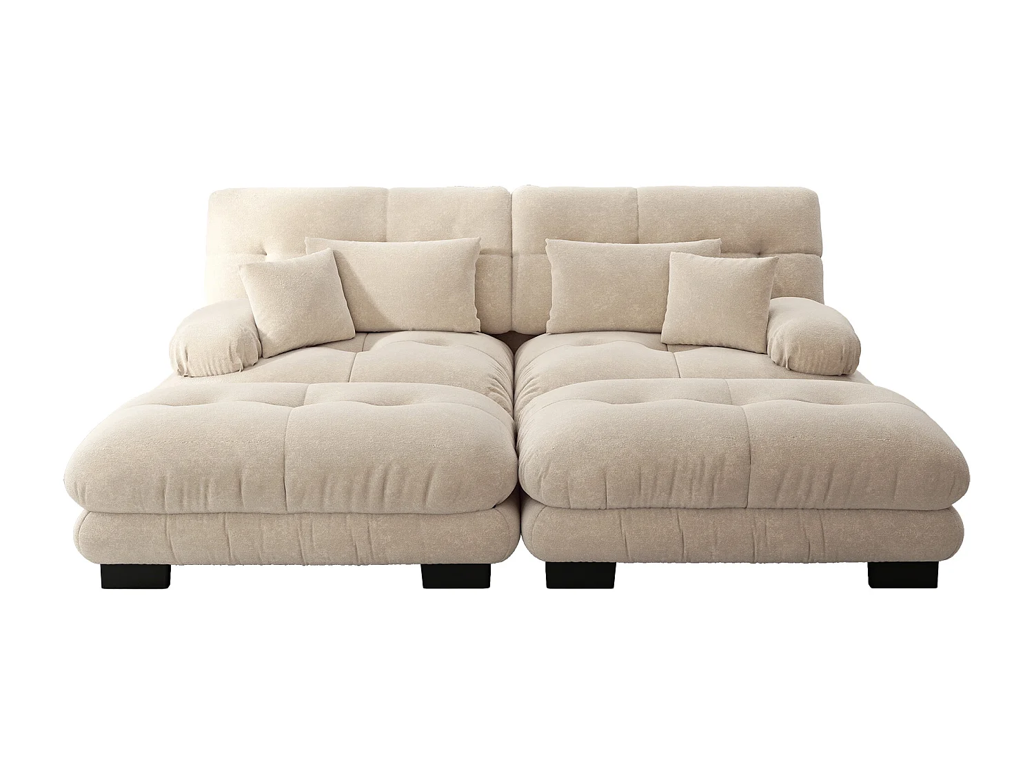 Divano angolare Cloud a 2 posti, con cuscini lombari e decorativi, struttura in legno massello, ciniglia color caffè chiaro (220x145x81 cm)