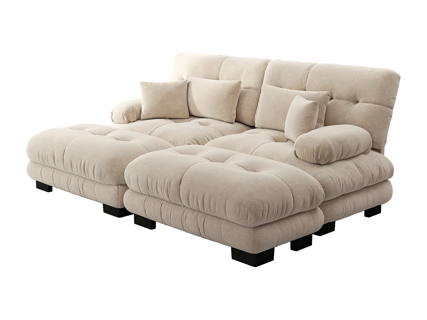 Divano angolare Cloud a 2 posti, con cuscini lombari e decorativi, struttura in legno massello, ciniglia color caffè chiaro (220x145x81 cm)