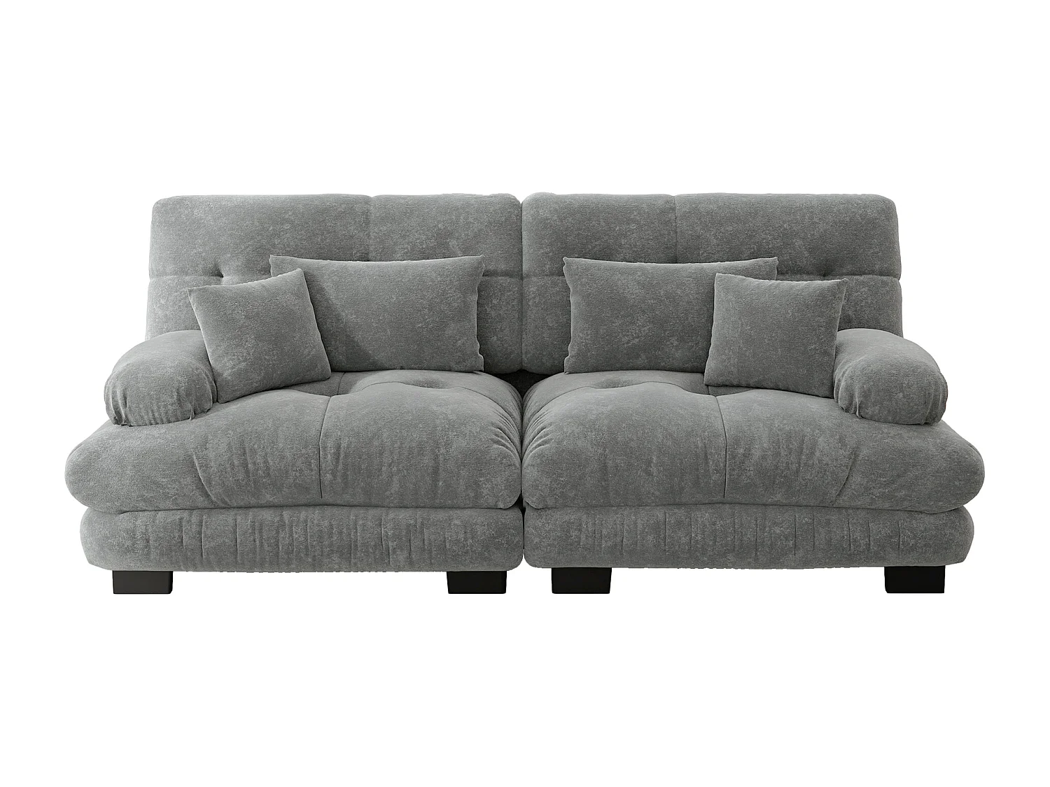 Divano angolare Cloud, divano a 2 posti in ciniglia con 2 cuscini lombari e 2 cuscini decorativi, struttura in legno massello (220x77x81 cm)