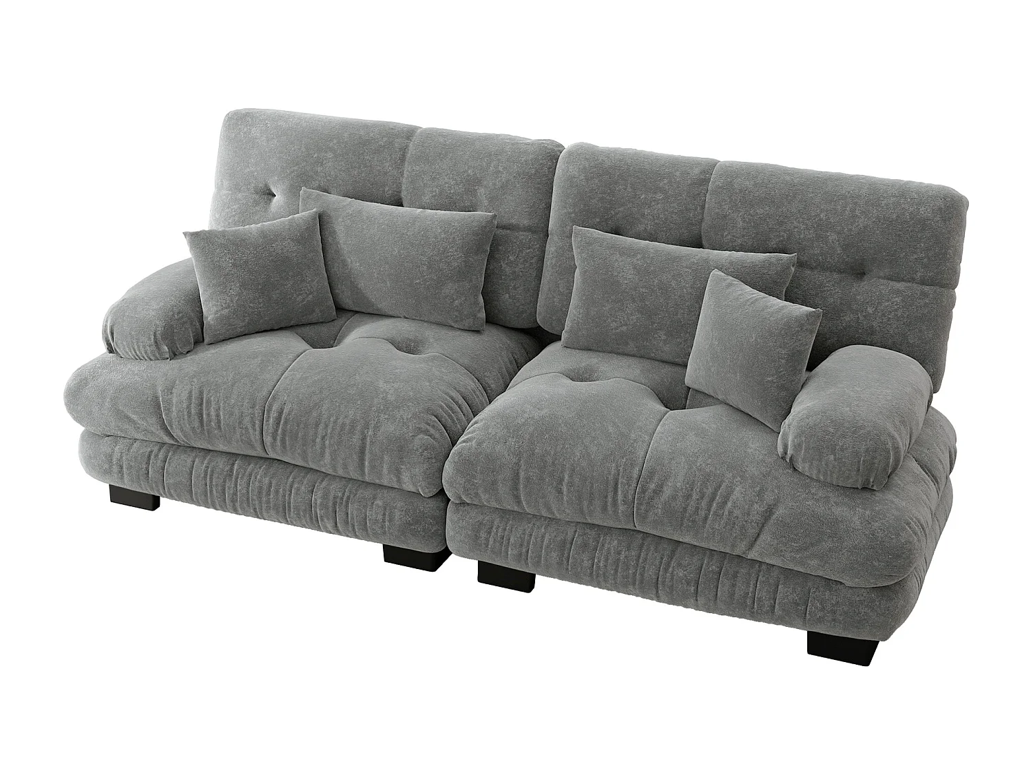 Divano angolare Cloud, divano a 2 posti in ciniglia con 2 cuscini lombari e 2 cuscini decorativi, struttura in legno massello (220x77x81 cm)