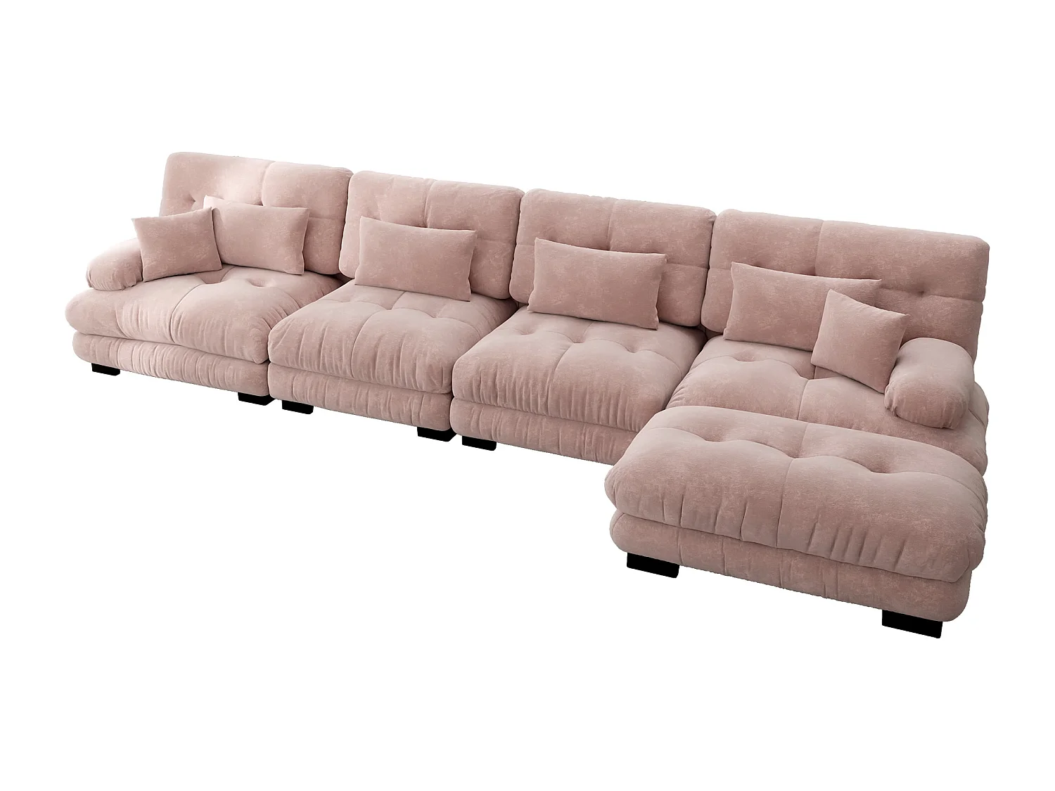 Canapé d'angle modulaire L-forme, canapé 4 places confortable Cloud avec ottoman amovible, chenille rose (406x77x81 cm)
