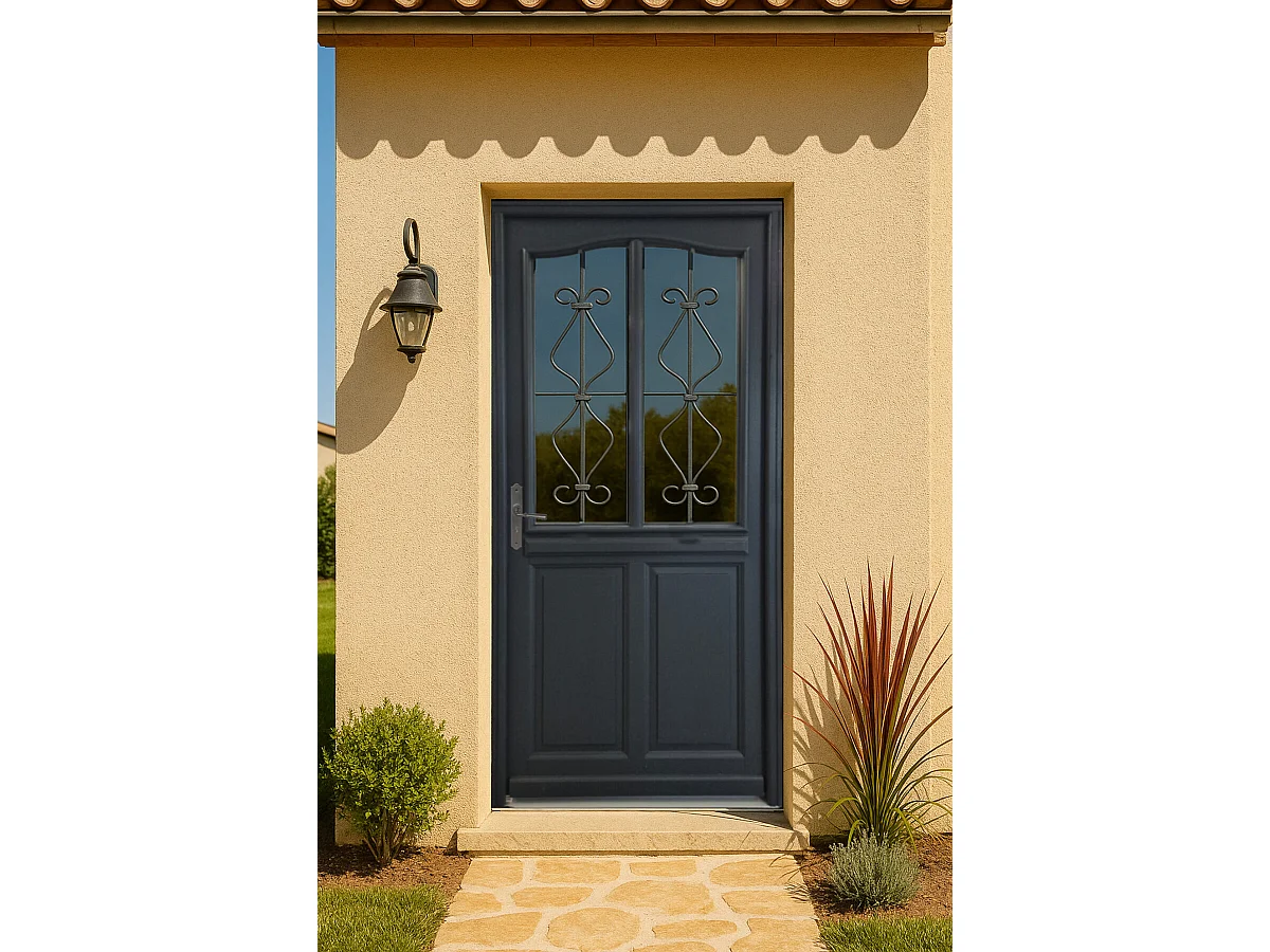 Porta d'ingresso in legno vitreo, Sandro grigio RAL7016, H,200xl,90 p, destra Cote Tableau senza maniglia