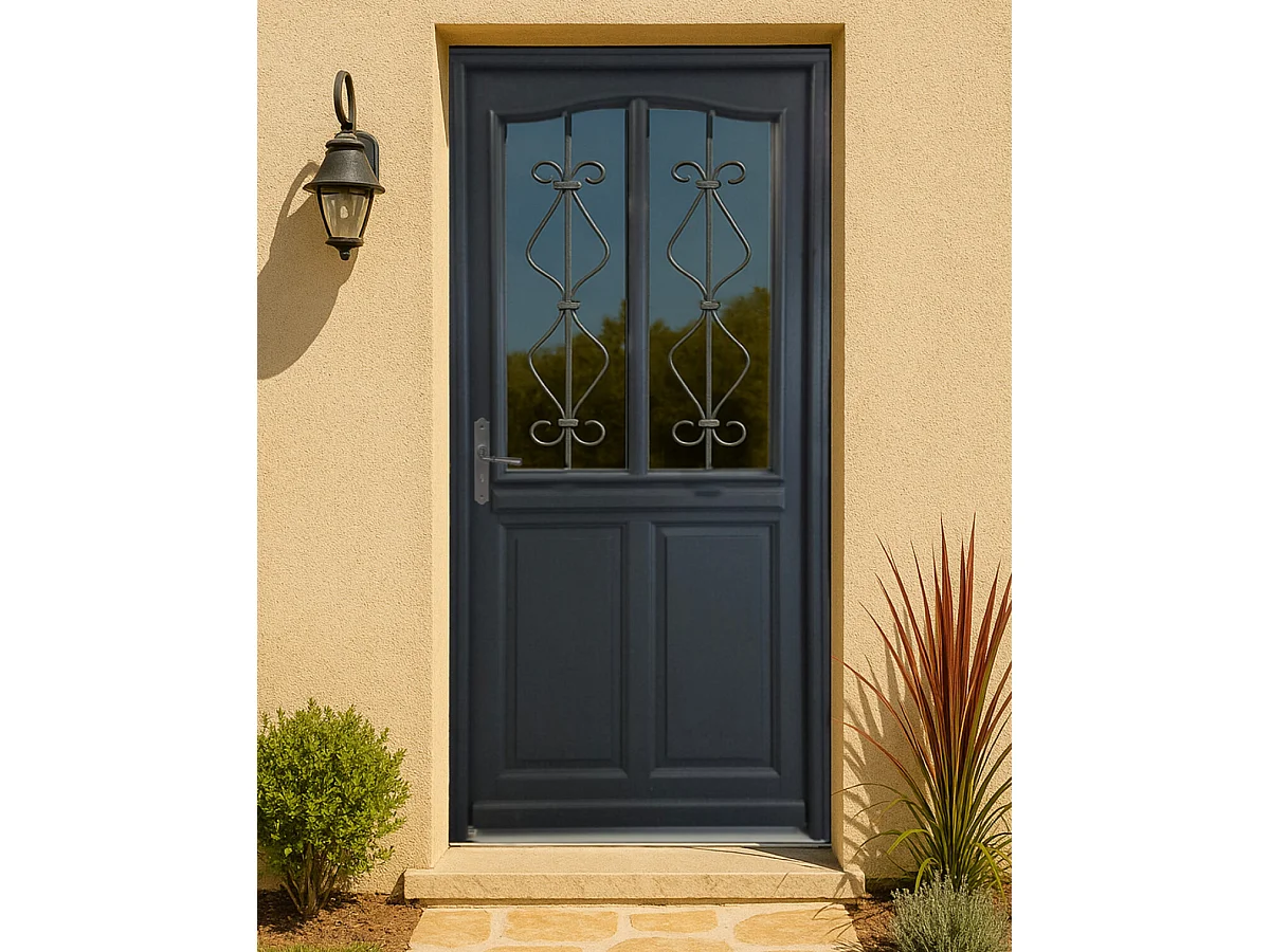 Puerta de entrada Madera vítrea, Sandro gris RAL7016, H,200xl,90 p, derecha Cote Tableau sin manilla