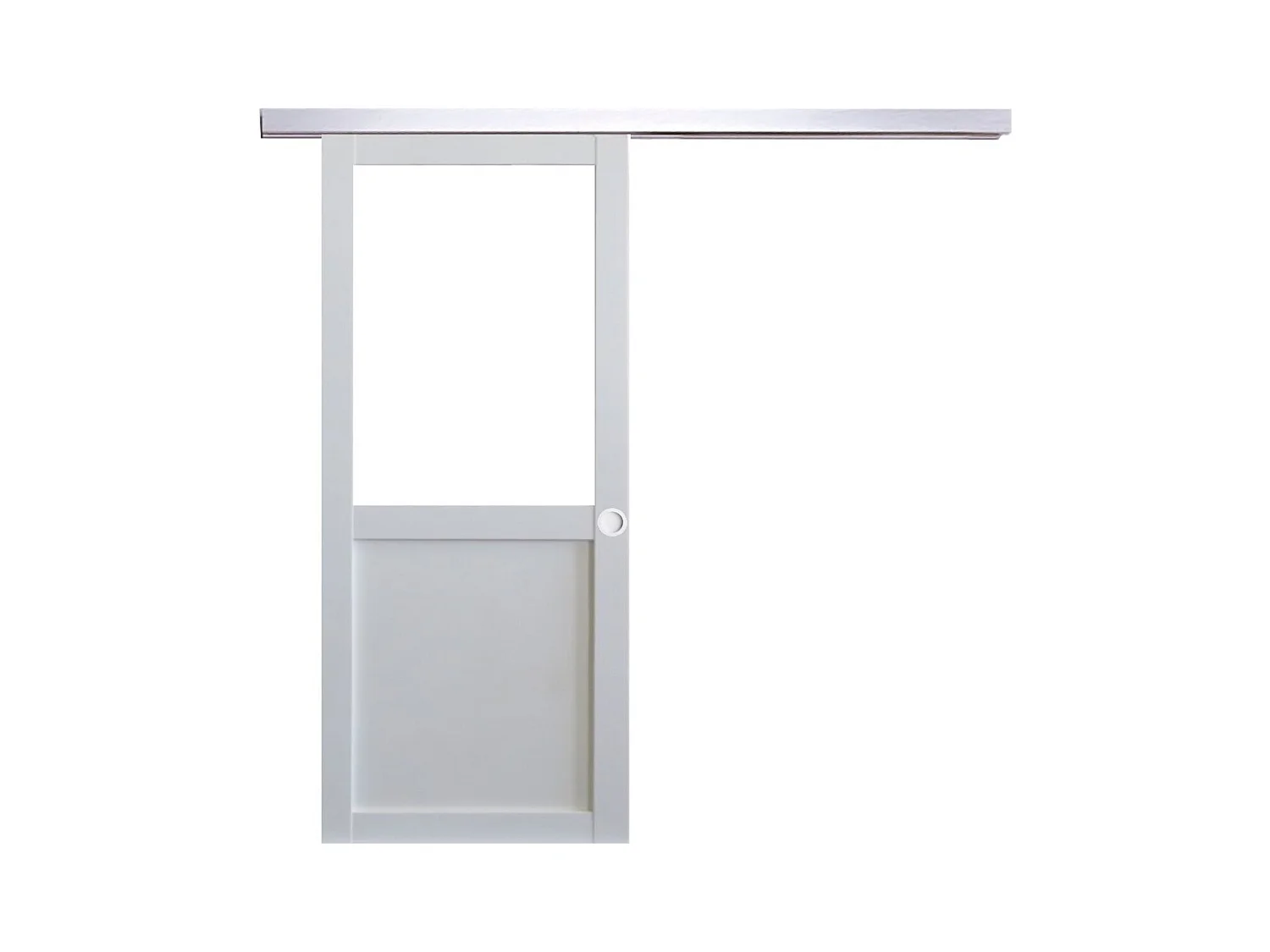 Porte Coulissante Atelier Blanc H204 X L93 Sans Meneau + Rail Alu Et Coquilles Blanc Gd Menuiseries