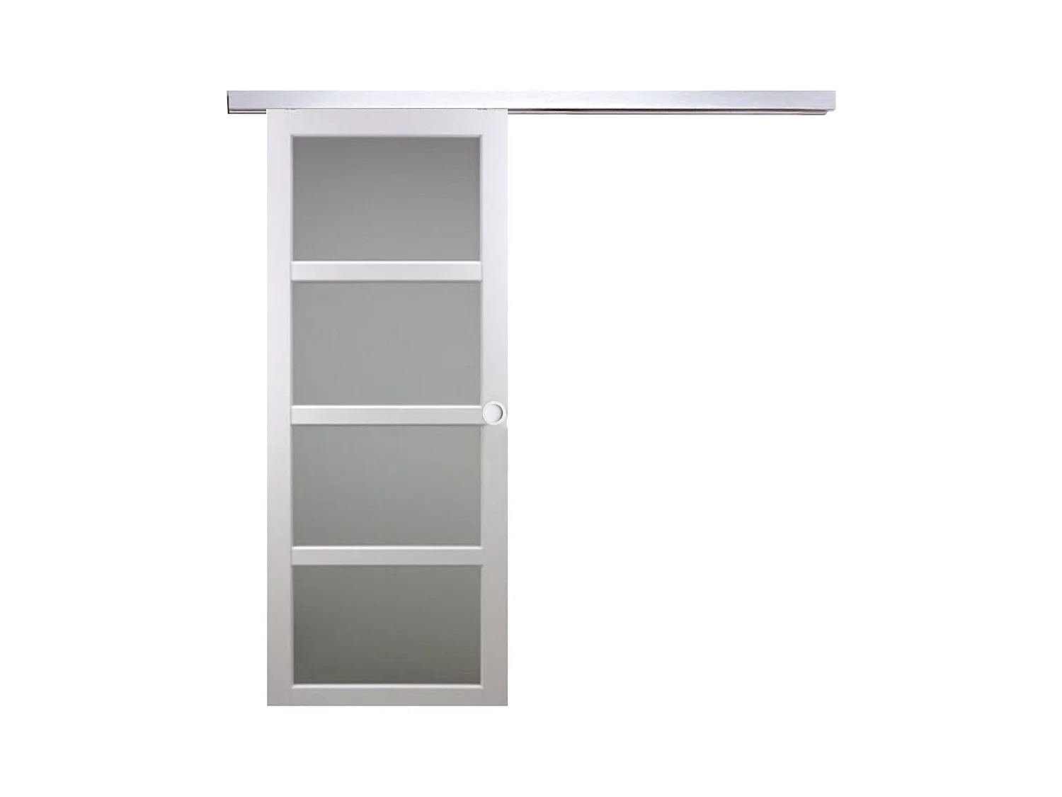 Porte Coulissante Tana Blanc Vitree H204 X L63 + Rail Alu Et Coquilles Blanc Gd Menuiseries