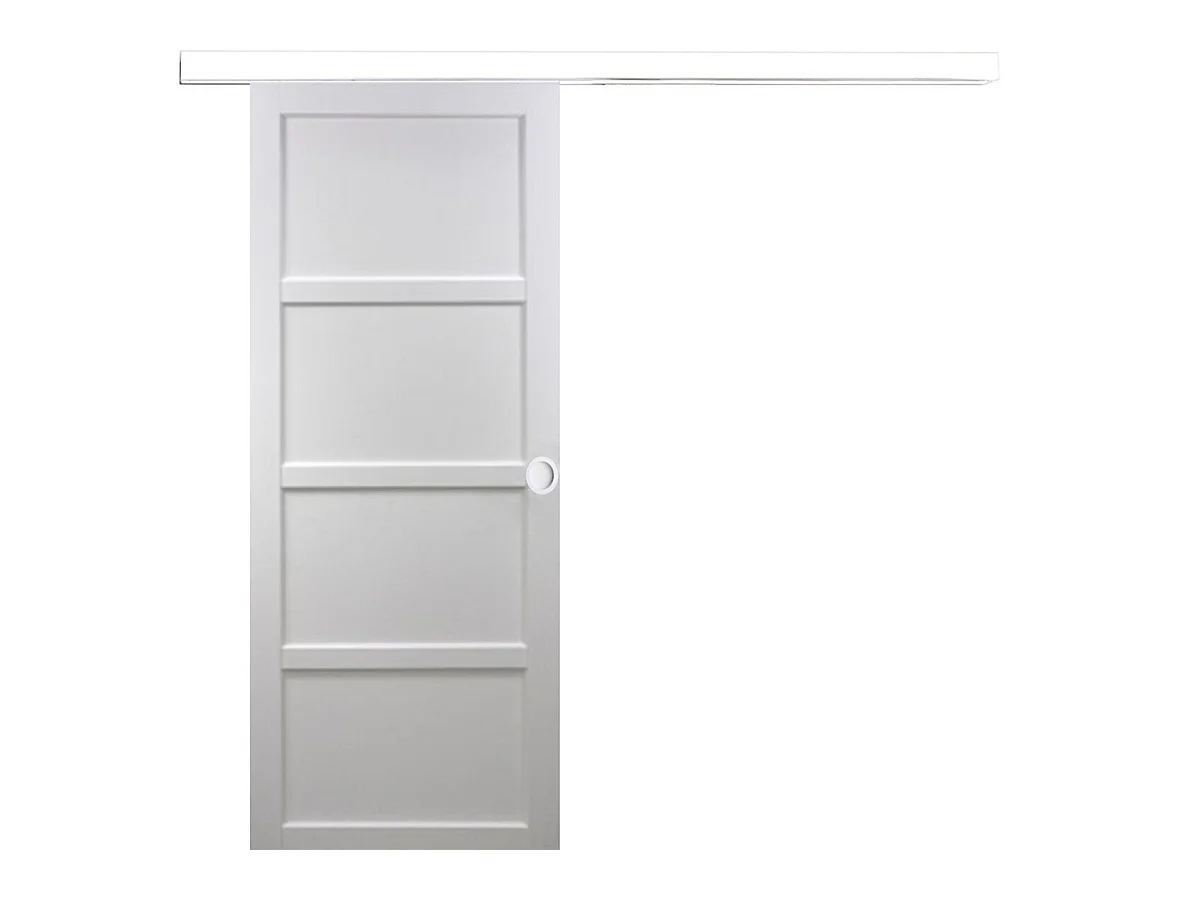 Porte Coulissante Tamera Blanc 4 Panneaux H204 X L63 + Rail Alu Bandeau Blanc Et Coquilles Blanc Gd Menuiseries