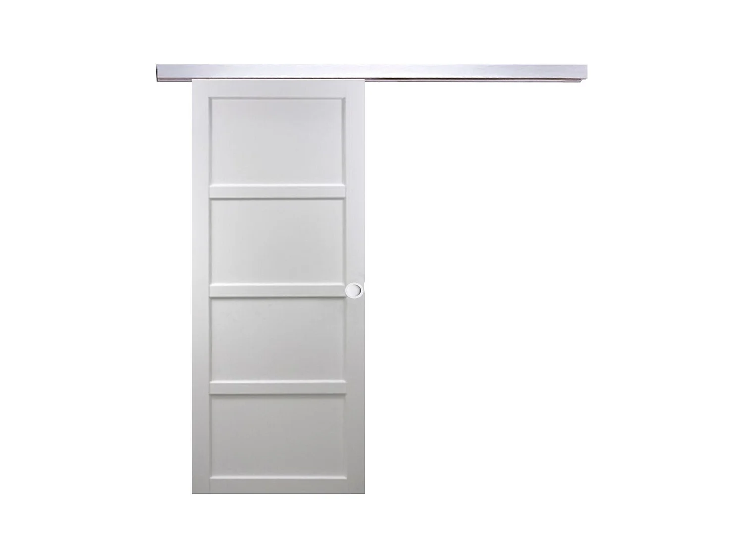 Porte Coulissante Tamera Blanc 4 Panneaux H204 X L93 + Rail Alu Et Coquilles Blanc Gd Menuiseries