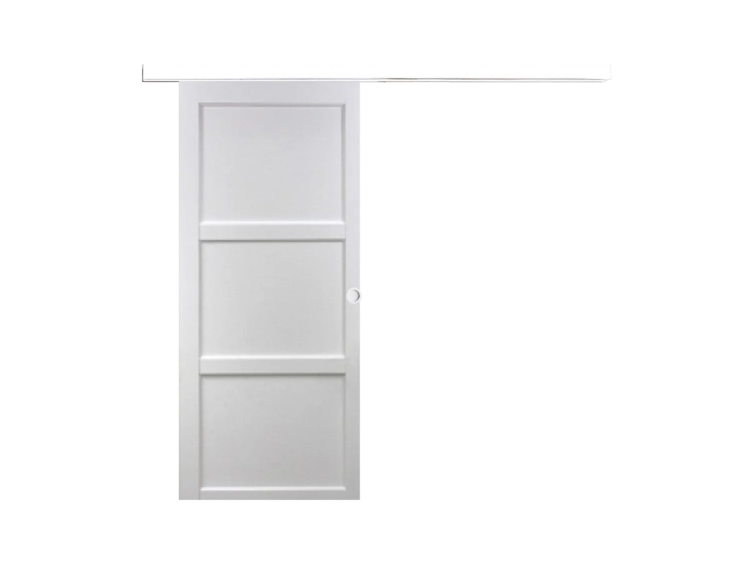 Porte Coulissante Korya Blanc 3 Panneaux H204 X L73 + Rail Alu Bandeau Blanc Et Coquilles Blanc Gd Menuiseries