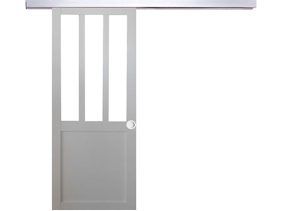 Porte Coulissante Atelier Blanc H204 X L93 Cm, Rail Alu, Coquilles Blanc Gd Menuiseries