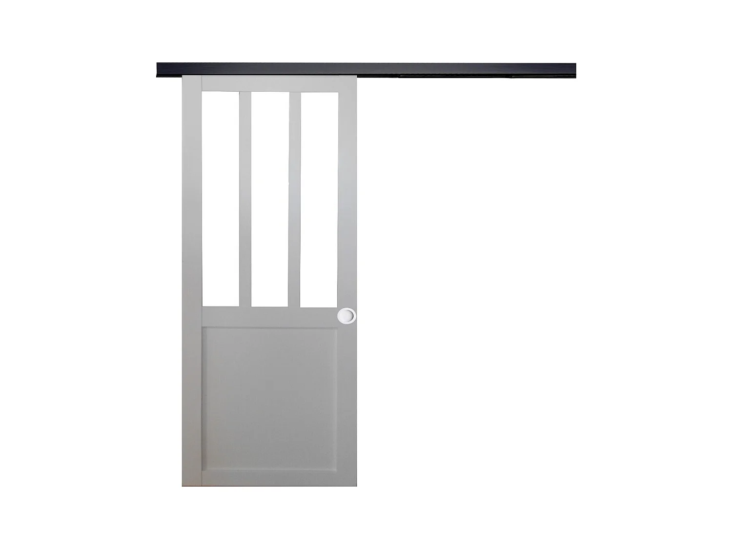 Porte Coulissante Atelier Blanc H204 X L93 + Rail Alu Bandeau Noir Et Coquilles Blanc Gd Menuiseries
