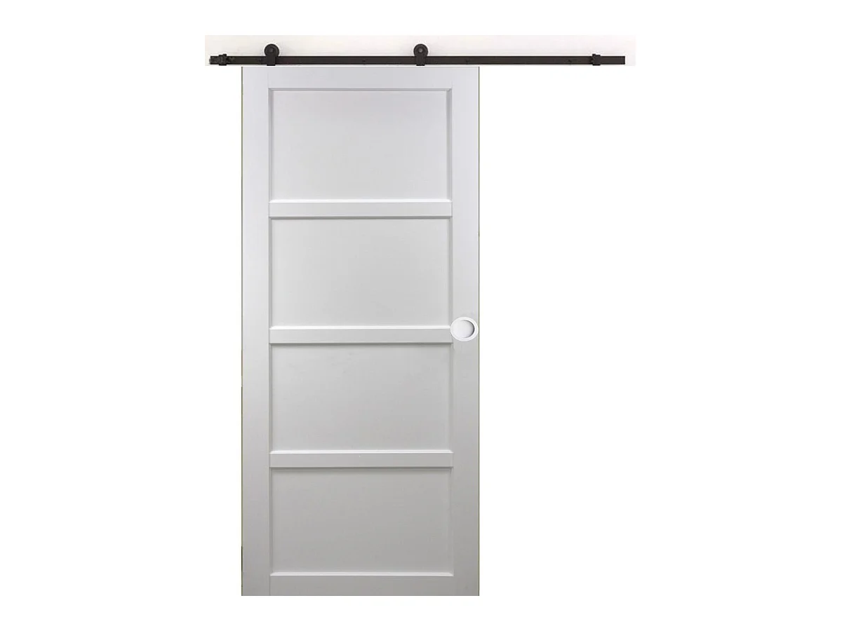 Porte Coulissante Tamera Blanc 4 Panneaux H204 X L63 + Rail A Roulettes Et Coquilles Blanc Gd Menuiseries
