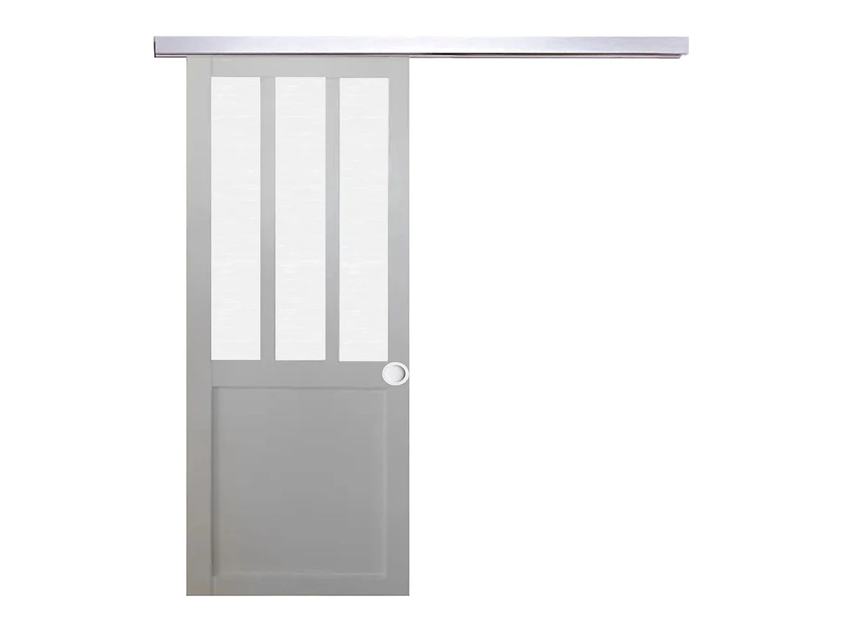 Porte Coulissante Atelier Blanc Vitre Depoli H204 X L83 + Rail Alu Et Coquilles Blanc Gd Menuiseries