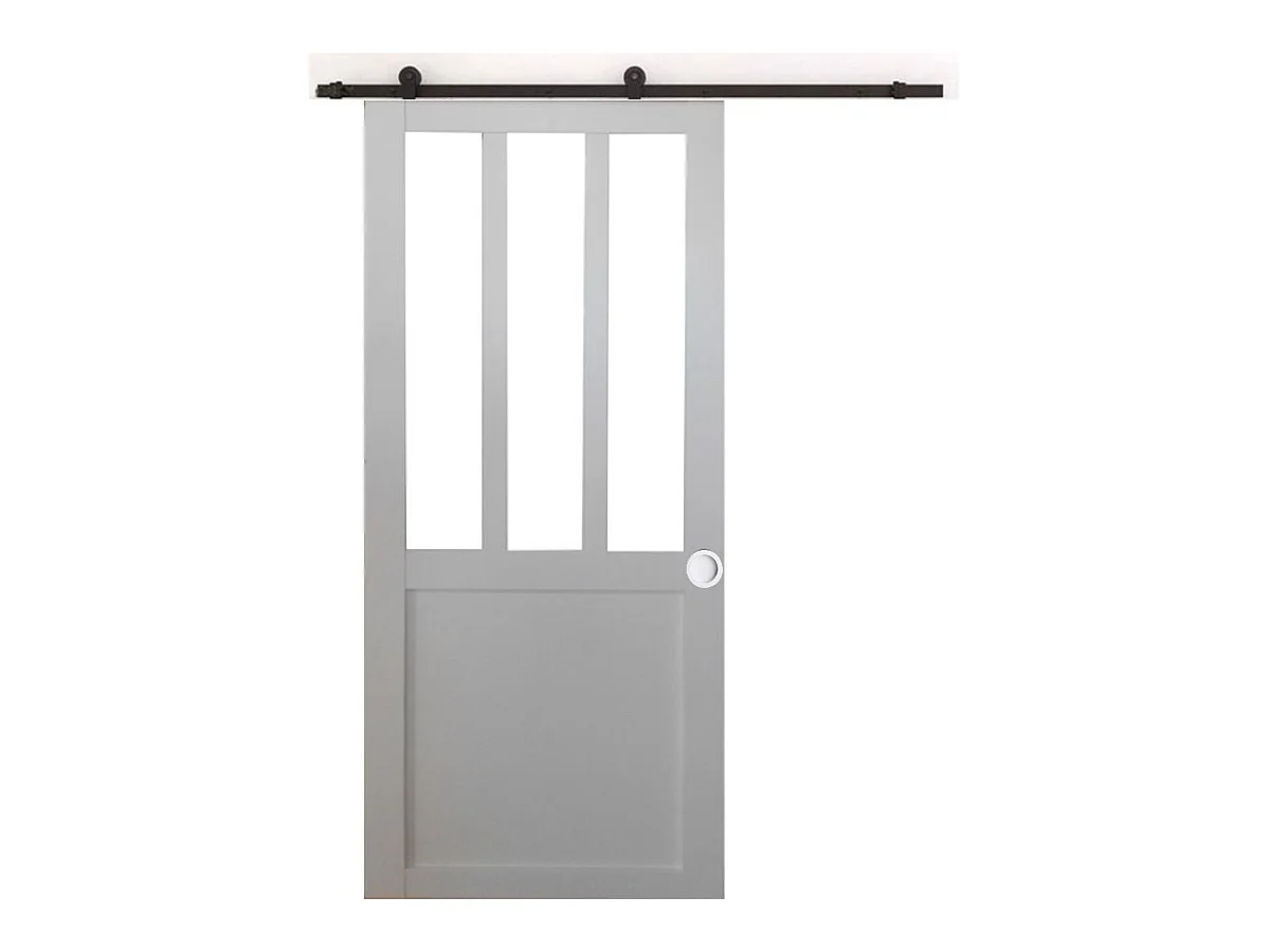 Porte Coulissante Atelier Blanc H204 X L93 + Rail A Roulettes Et Coquilles Blanc Gd Menuiseries