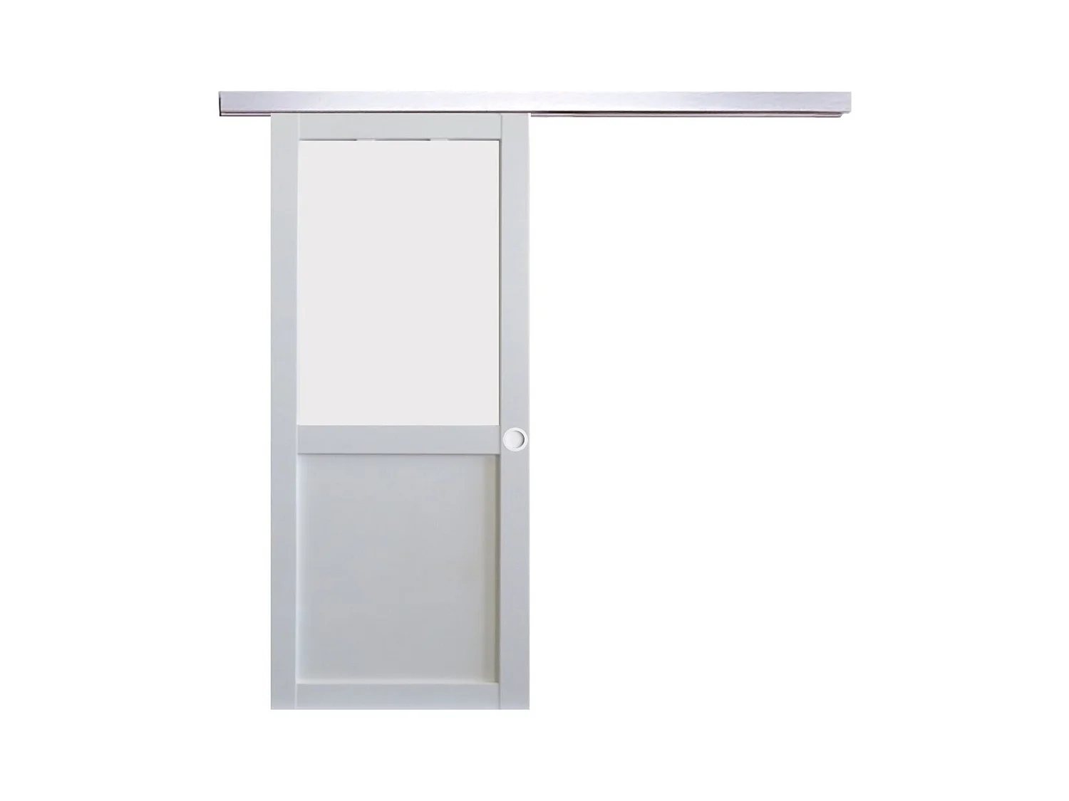 Porte Coulissante Athena Blanc H204 X L83 + Rail Alu Et Coquilles Blanc Gd Menuiseries