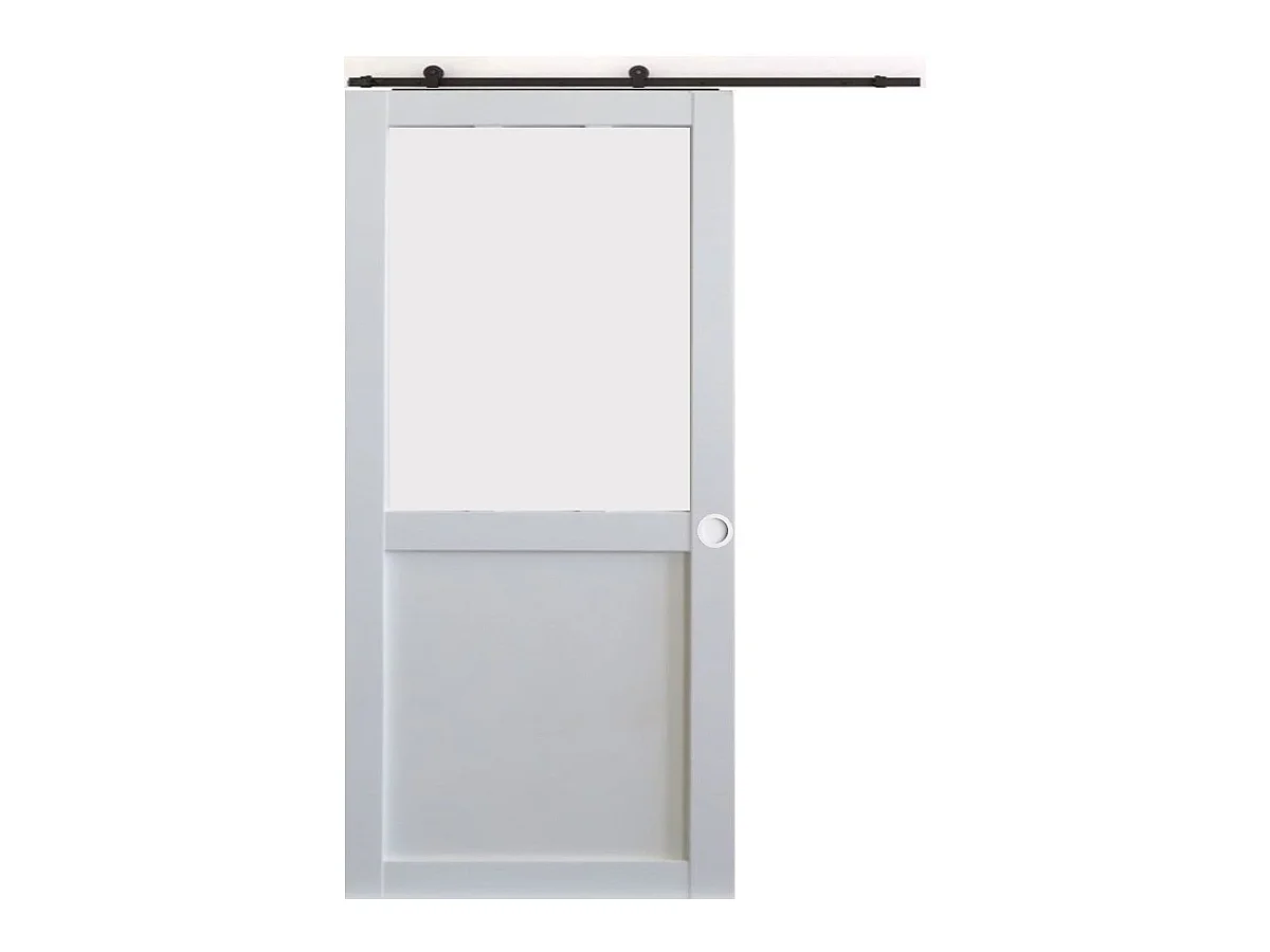 Porte Coulissante Athena Blanc H204 X L73 + Rail A Roulettes Et Coquilles Blanc Gd Menuiseries