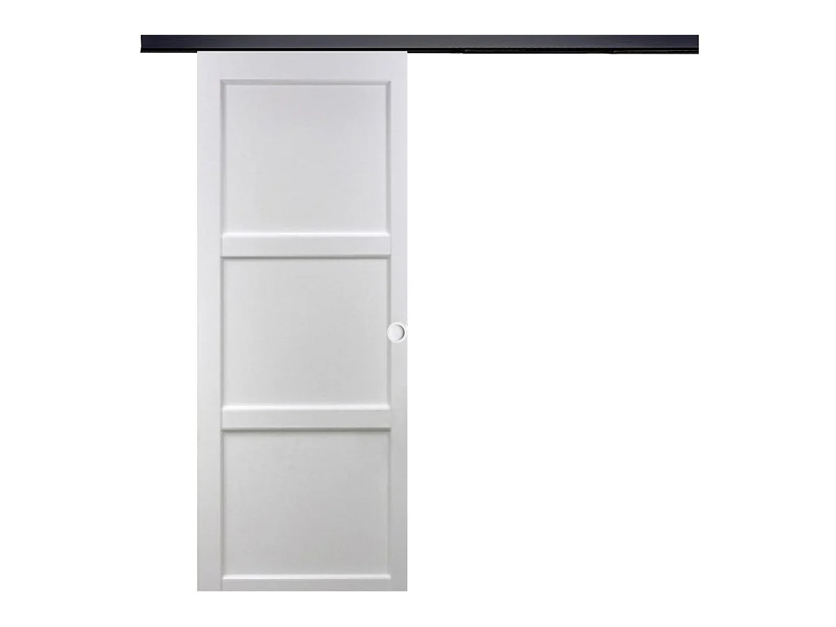 Porte Coulissante Korya Blanc 3 Panneaux H204 X L73 + Rail Alu Bandeau Noir Et Coquilles Blanc Gd Menuiseries
