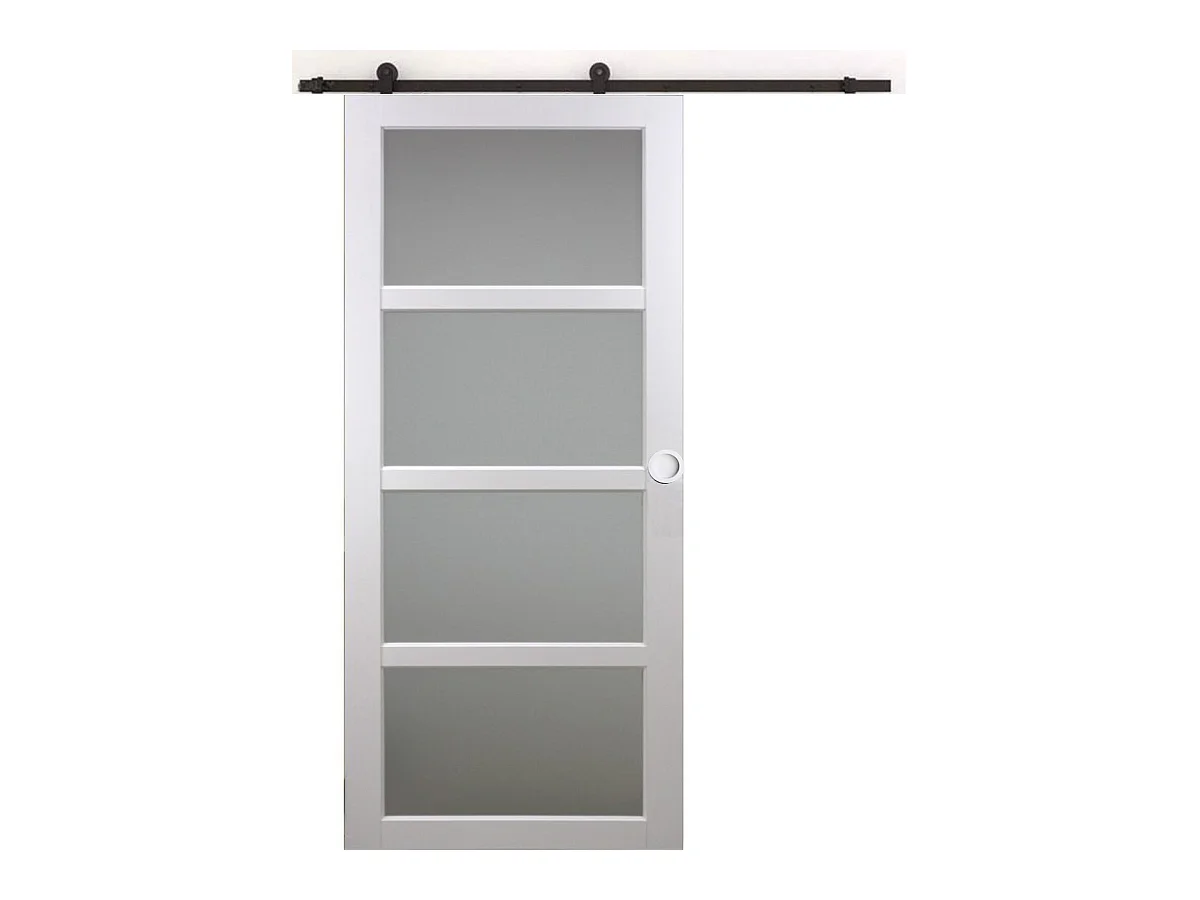 Porte Coulissante Tana Blanc Vitree H204 X L63 + Rail A  Roulettes Et Coquilles Blanc Gd Menuiseries