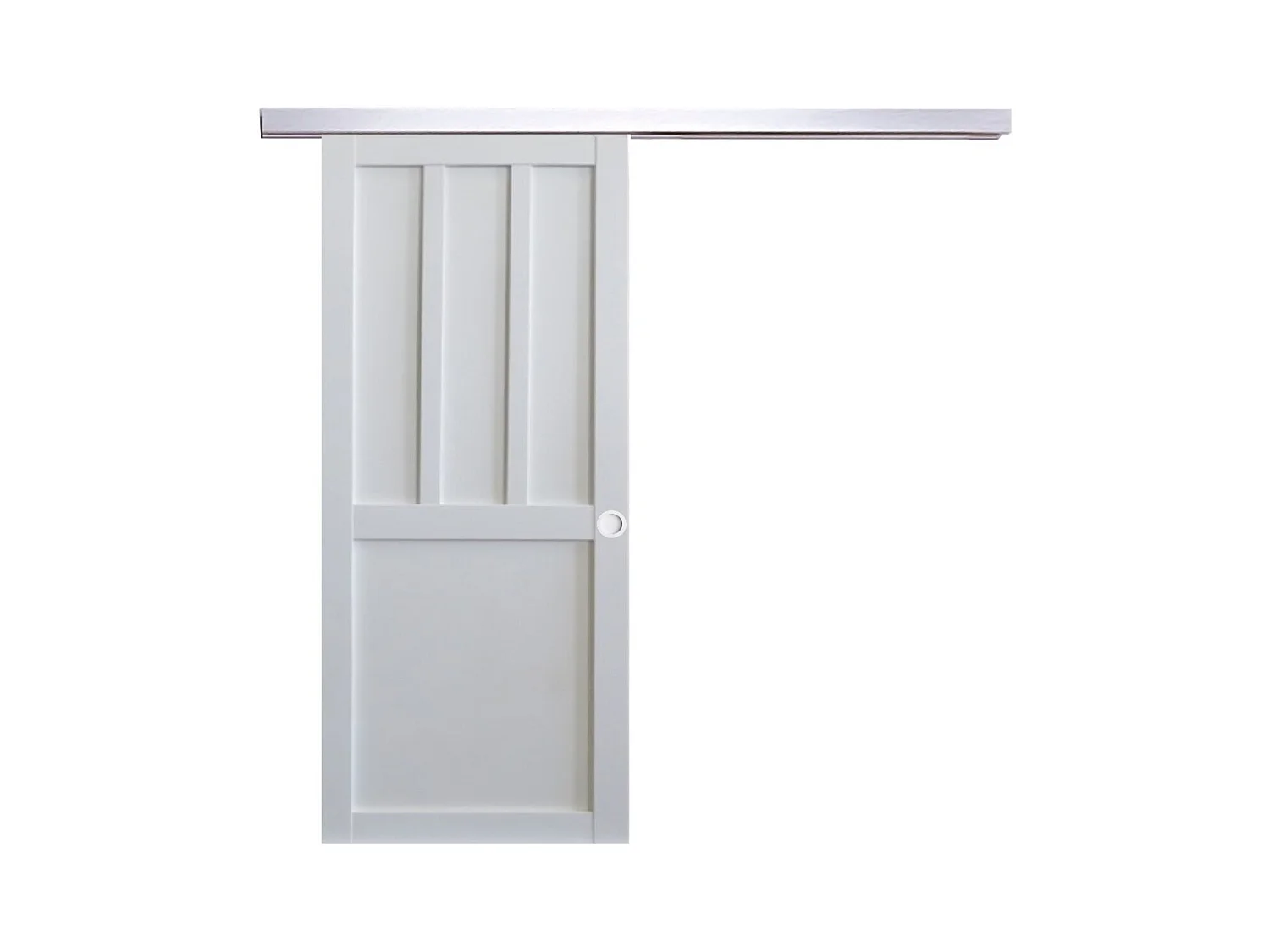 Porte Coulissante Atelier 2 Panneaux Blanc H204 X L73 + Rail Alu Et Coquilles Blanc Gd Menuiseries