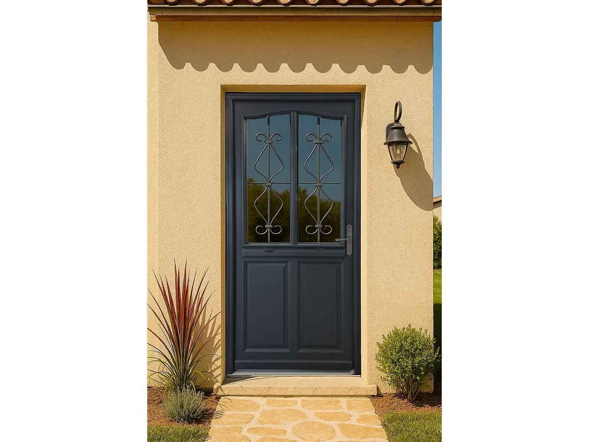 Porte d'entree Bois vitree, Sandro gris RAL7016, H,215xl,90  p, gauche Cote Tableau