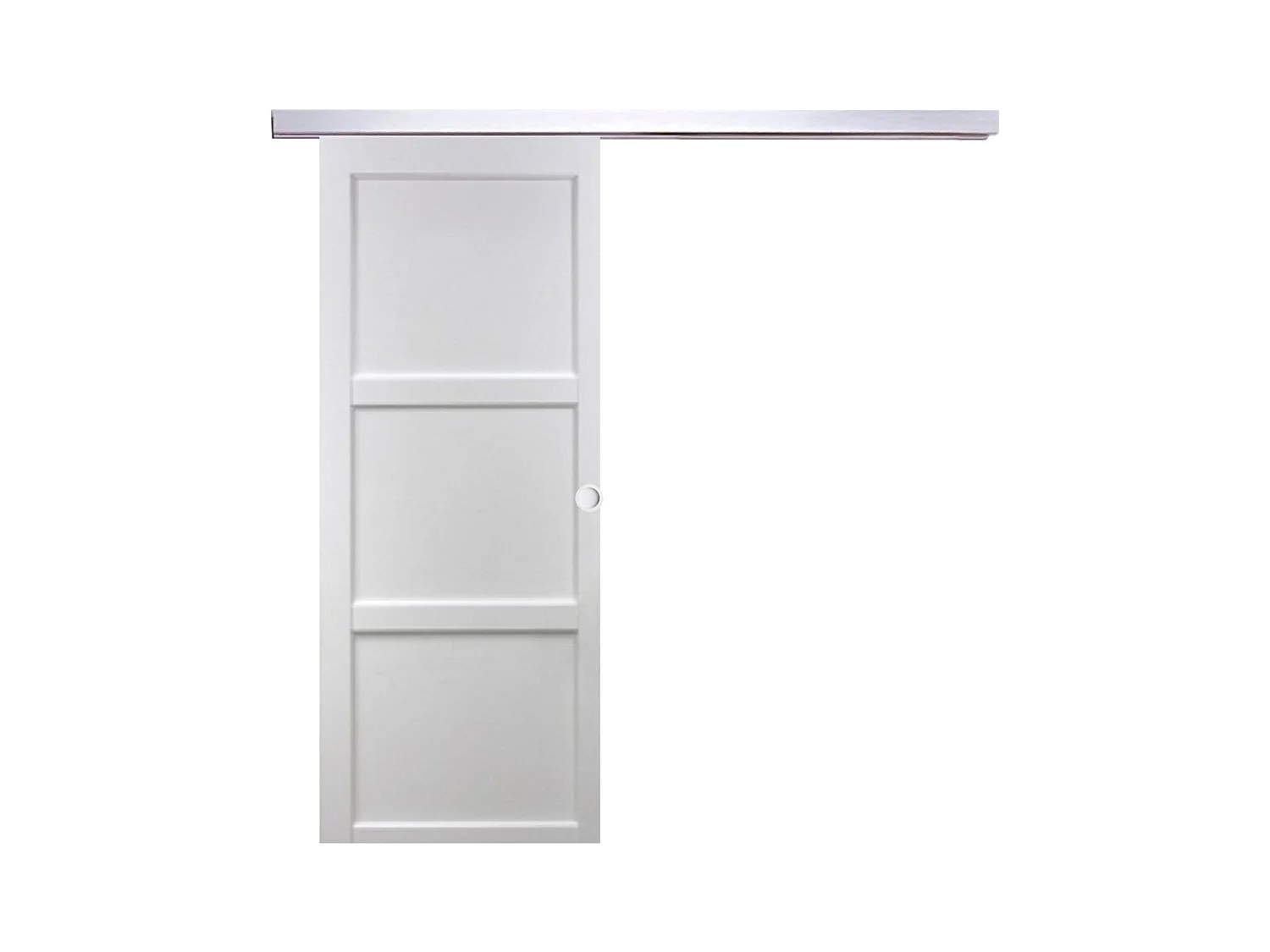 Porte Coulissante Korya Blanc 3 Panneaux H204 X L83 + Rail Alu Et Coquilles Blanc Gd Menuiseries