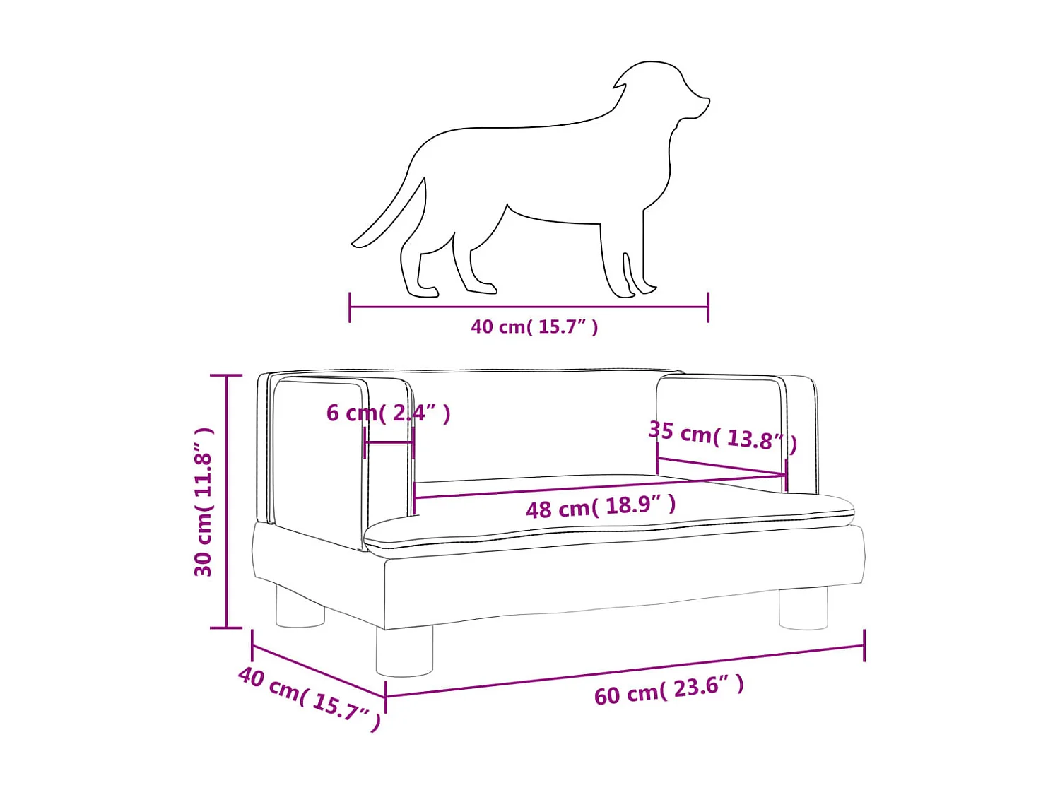 Asdee  Lit pour cen gris 60x40x30 cm similicuir