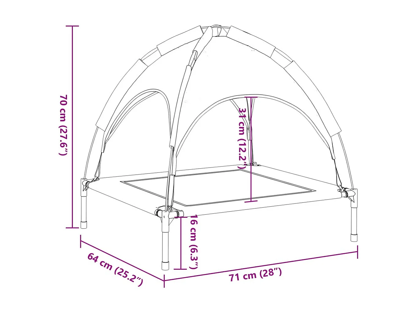 Marie-Fabienne  Lit pour cen avec auvent anthracite tissu Oxford et acier