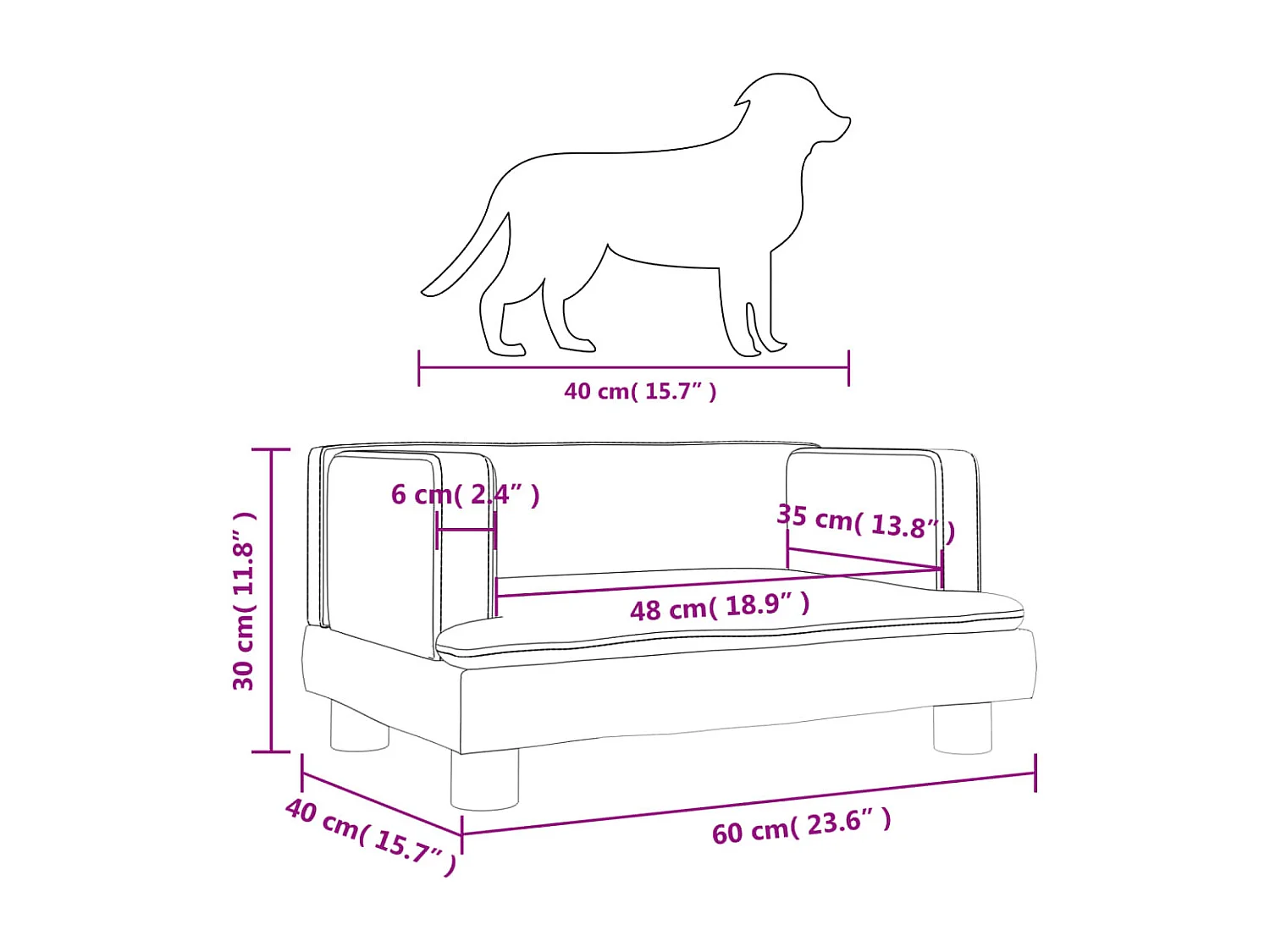 Asdee  Lit pour cen noir 60x40x30 cm similicuir