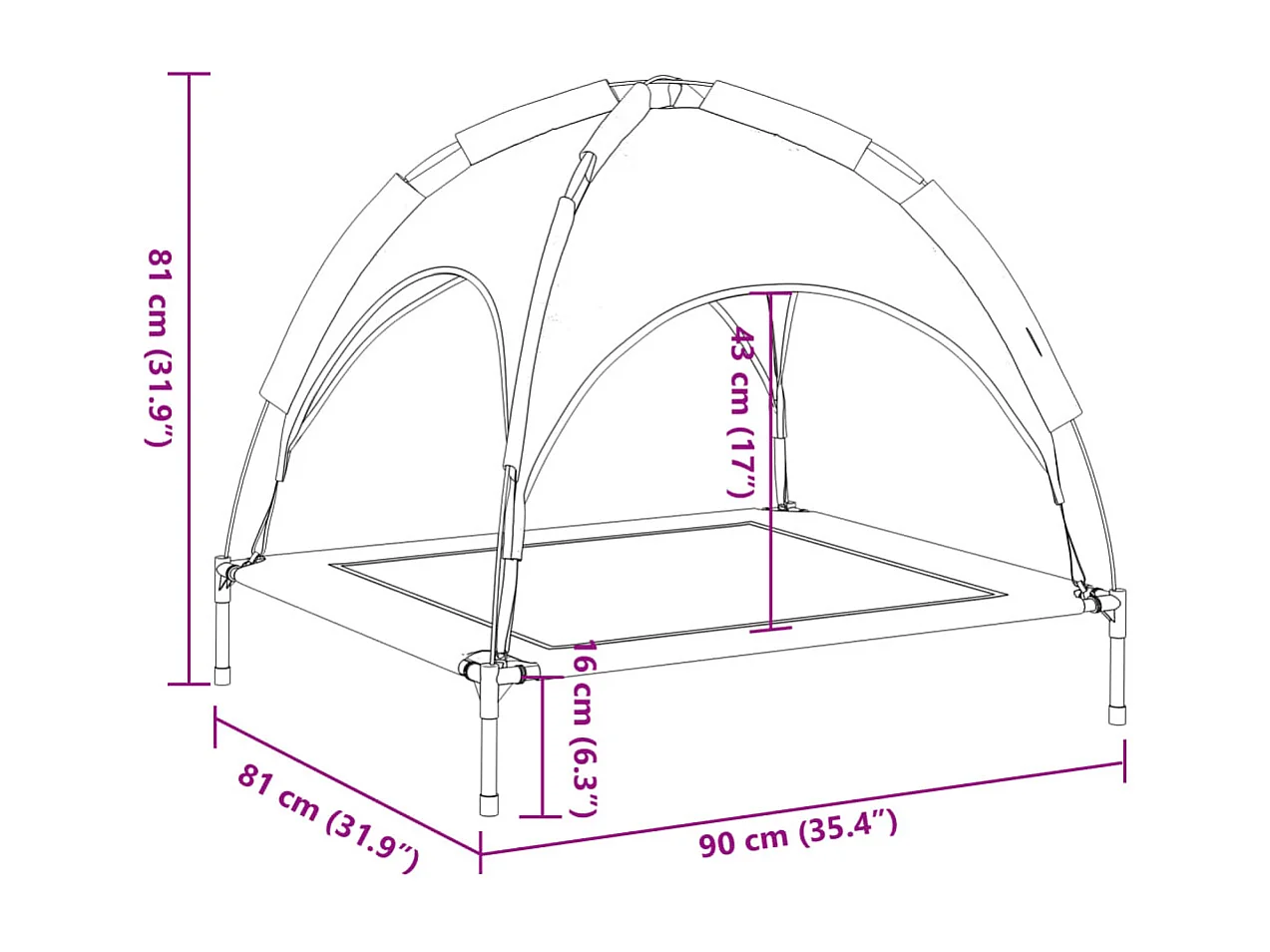 Marie-Fabienne  Lit pour cen avec auvent anthracite tissu Oxford et acier