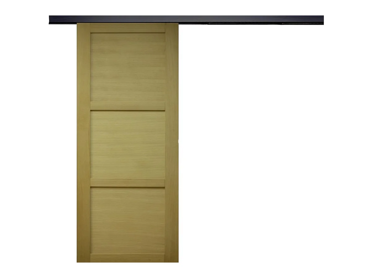 Porte Coulissante Bois Ayous 3 Panneaux H204 X L73 + Rail Alu Bandeau Noir Gd Menuiseries