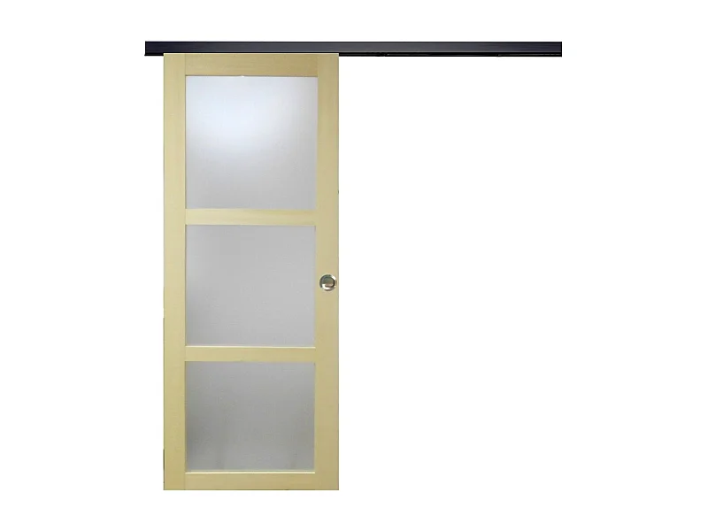 Porta scorrevole smaltata Ayous impiallacciato 3 vetri H204 x L73 + binario a rulli nero  + 2 gusci installati senza maniglia