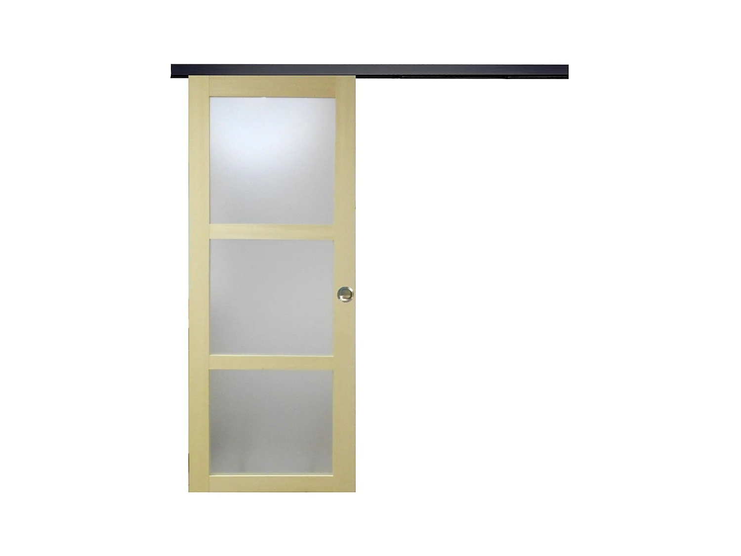 Porta scorrevole smaltata Ayous impiallacciato 3 vetri H204 x L73 + binario a rulli nero  + 2 gusci installati senza maniglia