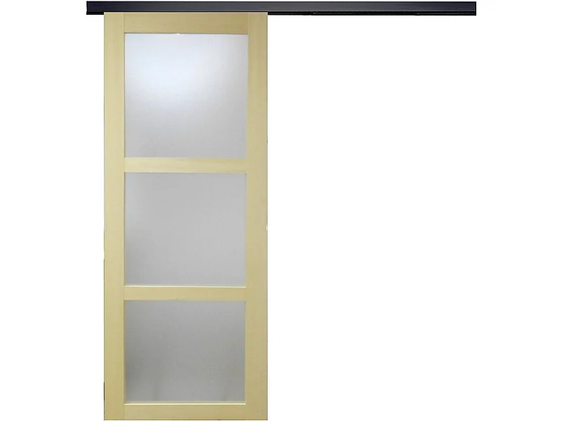 Porta scorrevole smaltata Ayous impiallacciato 3 vetri H204 x L73 + binario a rulli nero senza maniglia