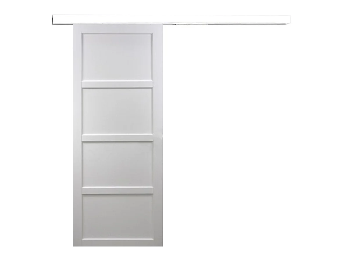 Porte Coulissante Tamera Blanc 4 Panneaux H204 X L93 + Rail Alu Bandeau Blanc Gd Menuiseries