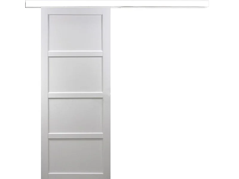 Porte Coulissante Tamera Blanc 4 Panneaux H204 X L93 + Rail Alu Bandeau Blanc Gd Menuiseries