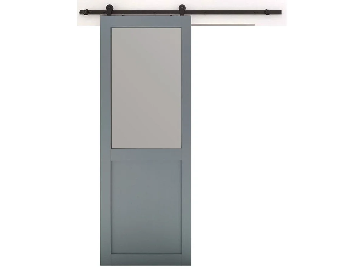Porte Coulissante Athena Ral7035 Vitree H204 X L83 + Rail A Roulettes Noir Gd Menuiseries