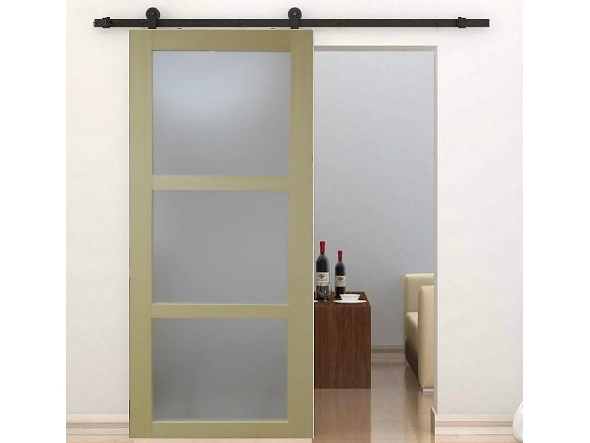 Porte Coulissante Bois Ayous Vitree H204 X L73 + Rail A Roulettes Et Coquilles Gd Menuiseries