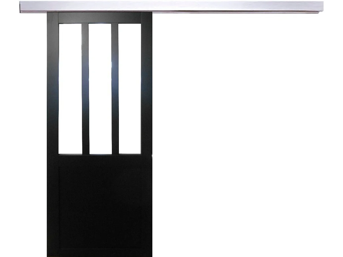 Puerta Corredera Taller Acristalamiento Transparente Revestimiento Negro H204 x A83 + Carril Alu