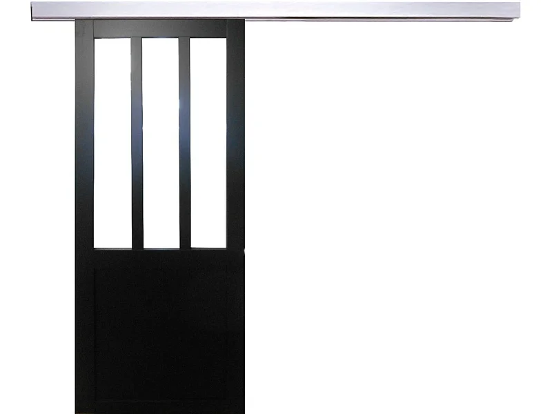 Puerta Corredera Taller Acristalamiento Transparente Revestimiento Negro H204 x A83 + Carril Alu