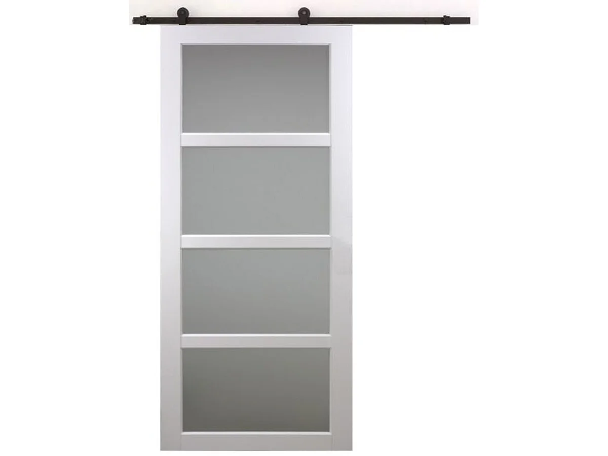 Porte Coulissante Tana Blanc Vitree H204 X L73 + Rail A  Roulettes Gd Menuiseries