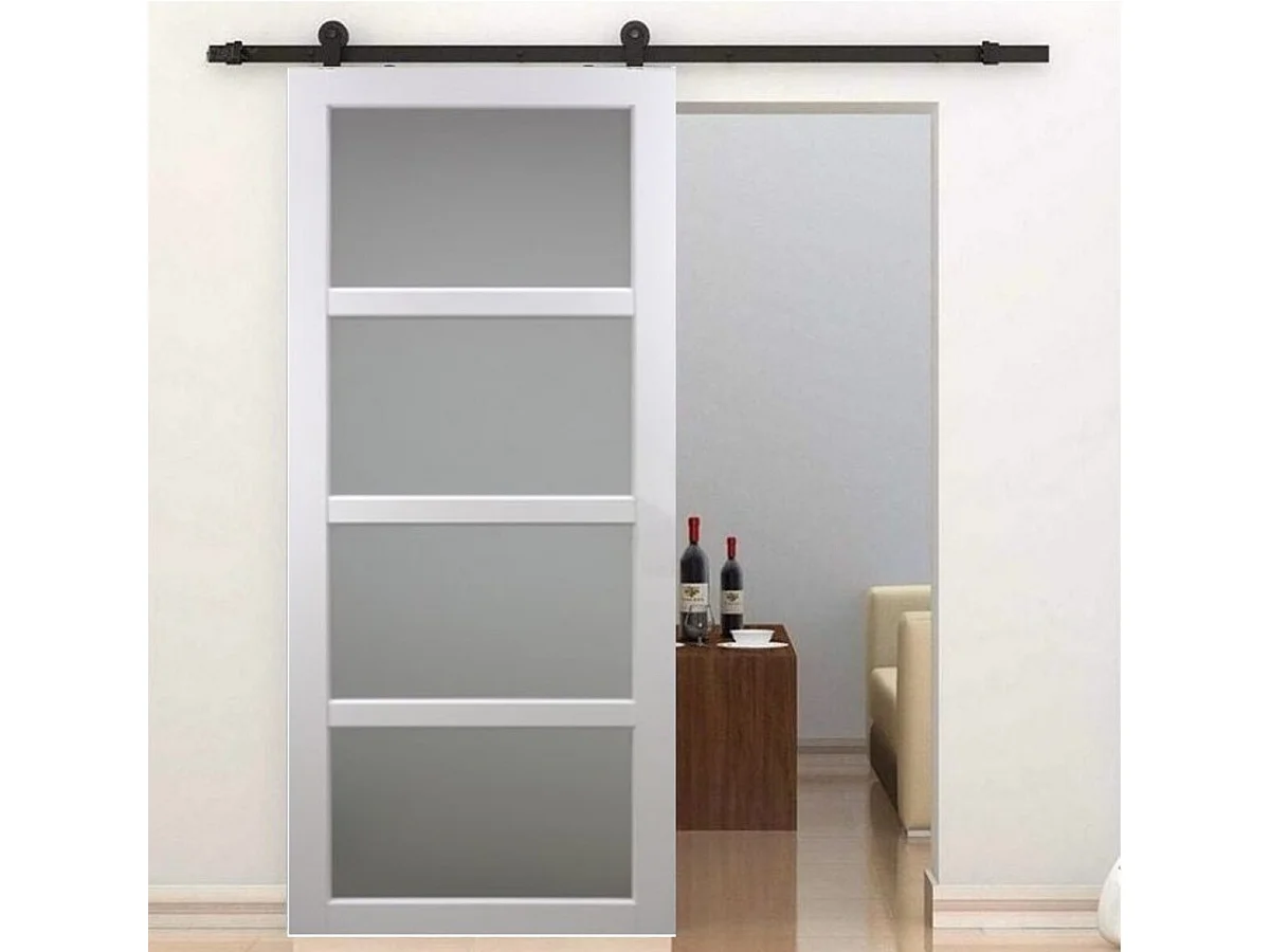 Porte Coulissante Tana Blanc Vitree H204 X L73 + Rail A  Roulettes Gd Menuiseries