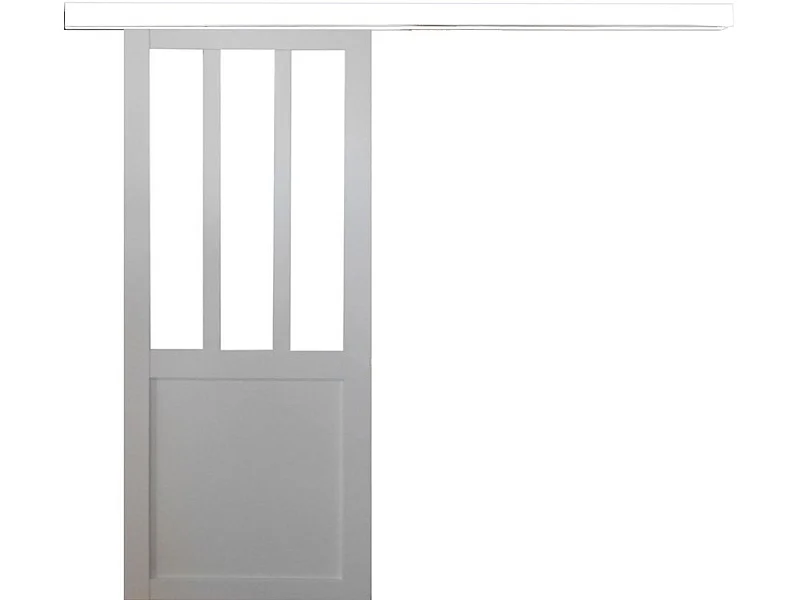 Porte Coulissante Atelier Blanc H204 X L73 + Rail Alu Bandeau Blanc Gd Menuiseries