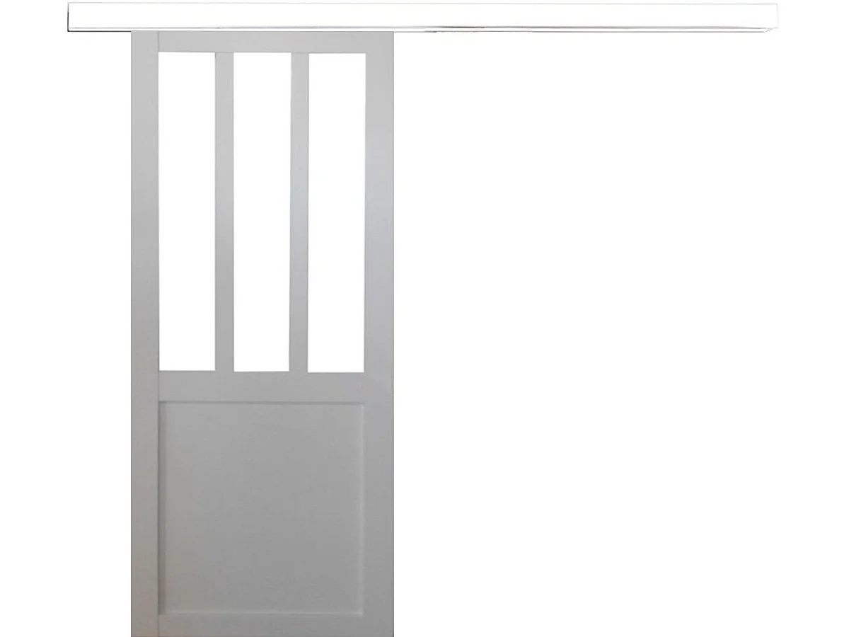 Porte Coulissante Atelier Blanc H204 X L73 Cm, Rail Alu Bandeau Blanc Gd Menuiseries