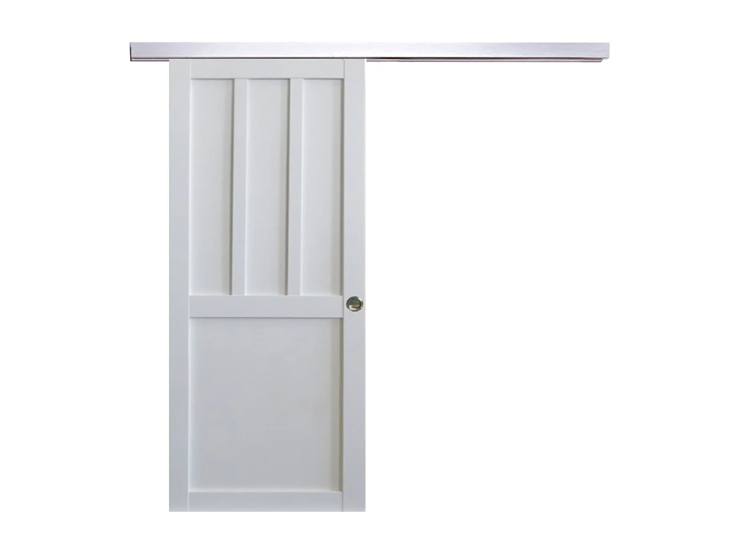 Porte Coulissante Atelier 2 Panneaux Blanc H204 X L73 Cm, Rail Alu, Coquilles Gd Menuiseries