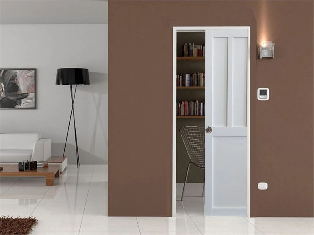 Porte Coulissante Atelier Blanc  2 Panneaux H204 X L83 + Systeme De Galandage Et Kit De Finition Inclus Gd Menuiseries