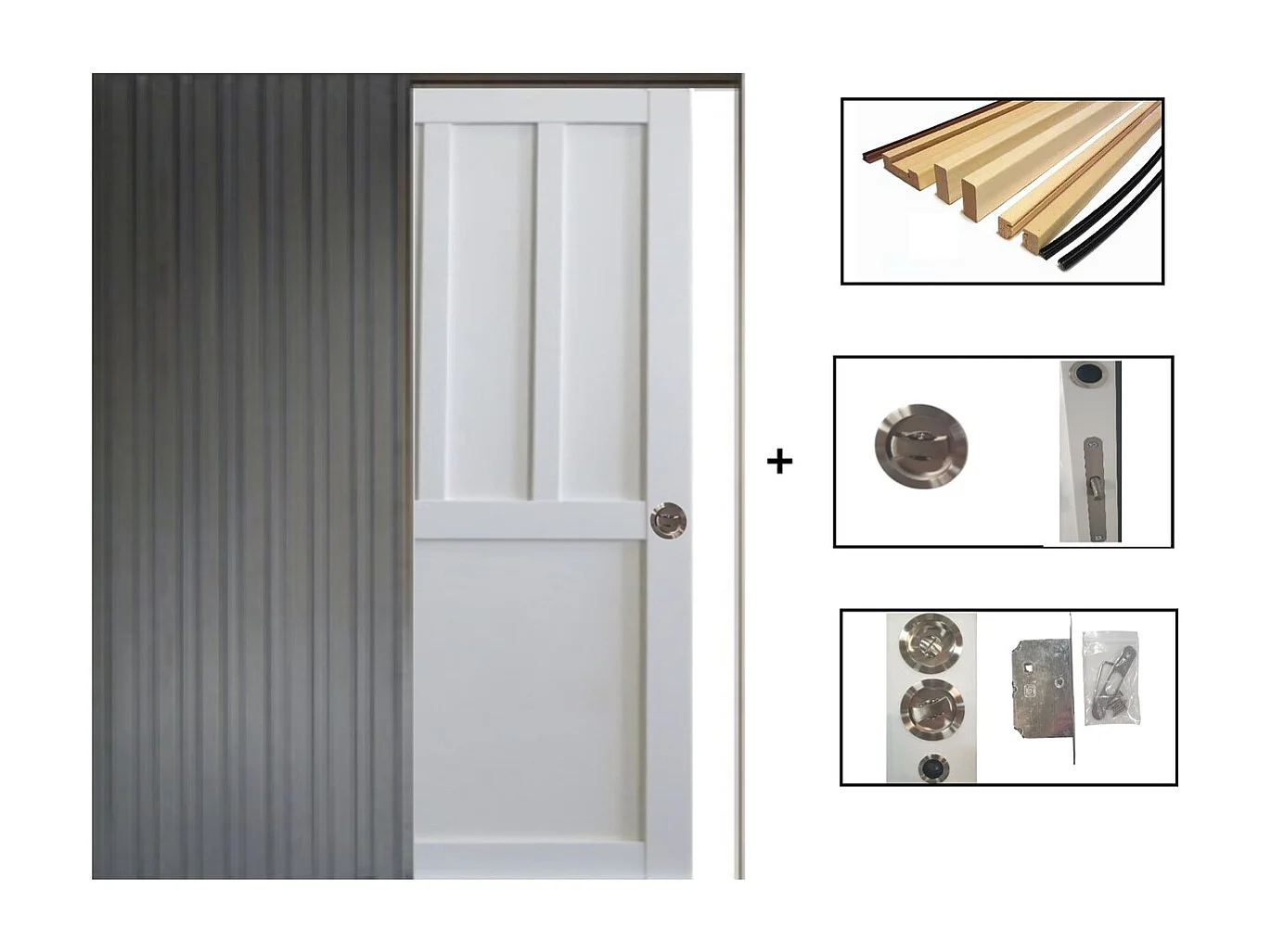 Porte Coulissante Atelier Blanc 2 Panneaux H204 X L83 Cm, Galandage, Kit De Finition Gd Menuiseries